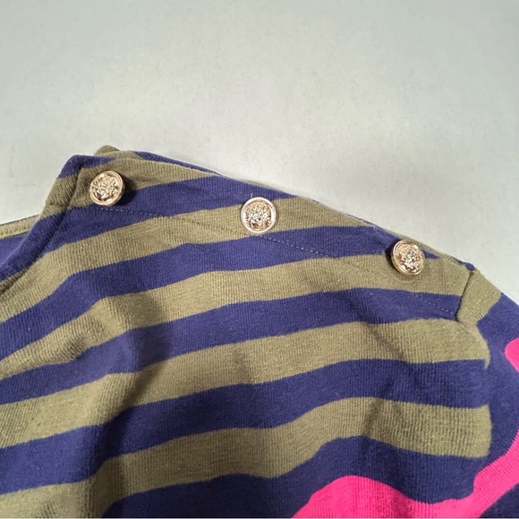 LOFT Striped Harbor Long Sleeve Tee with Gold Buttons on Shoulder - Picture 4 of 10